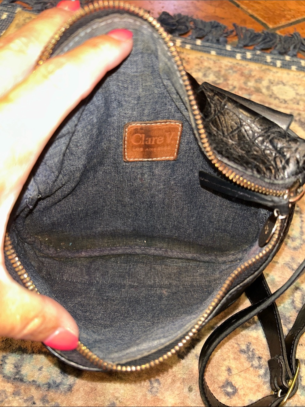 Clare V Black Croc Belt Bag with Gold Hardware - Picture 10 of 13